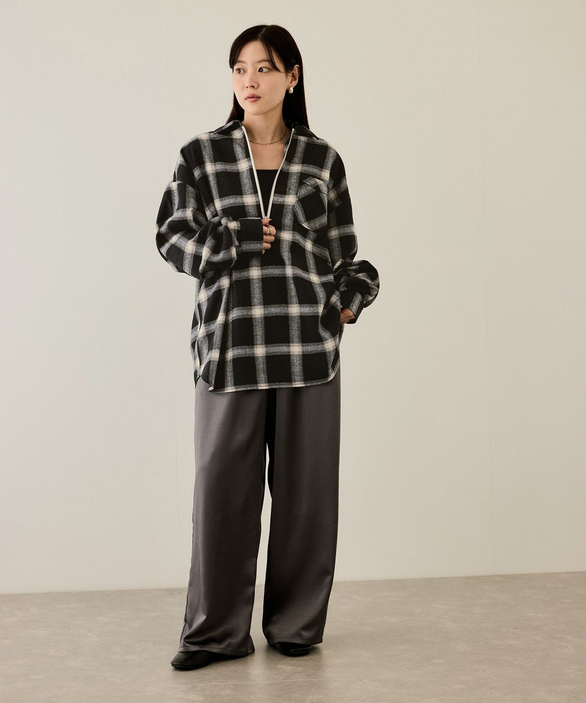 nAvy ハーフジップオンブレネルシャツ レディース