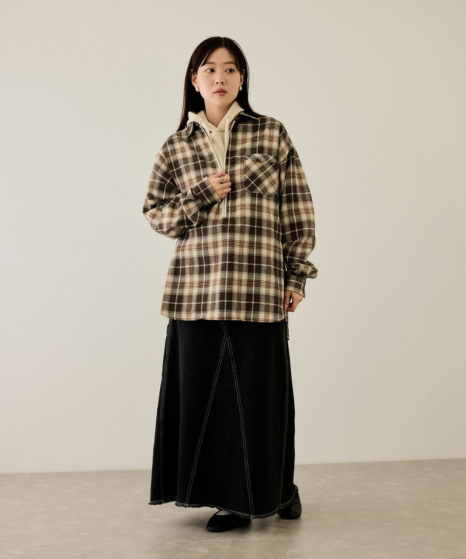 nAvy ハーフジップオンブレネルシャツ レディース