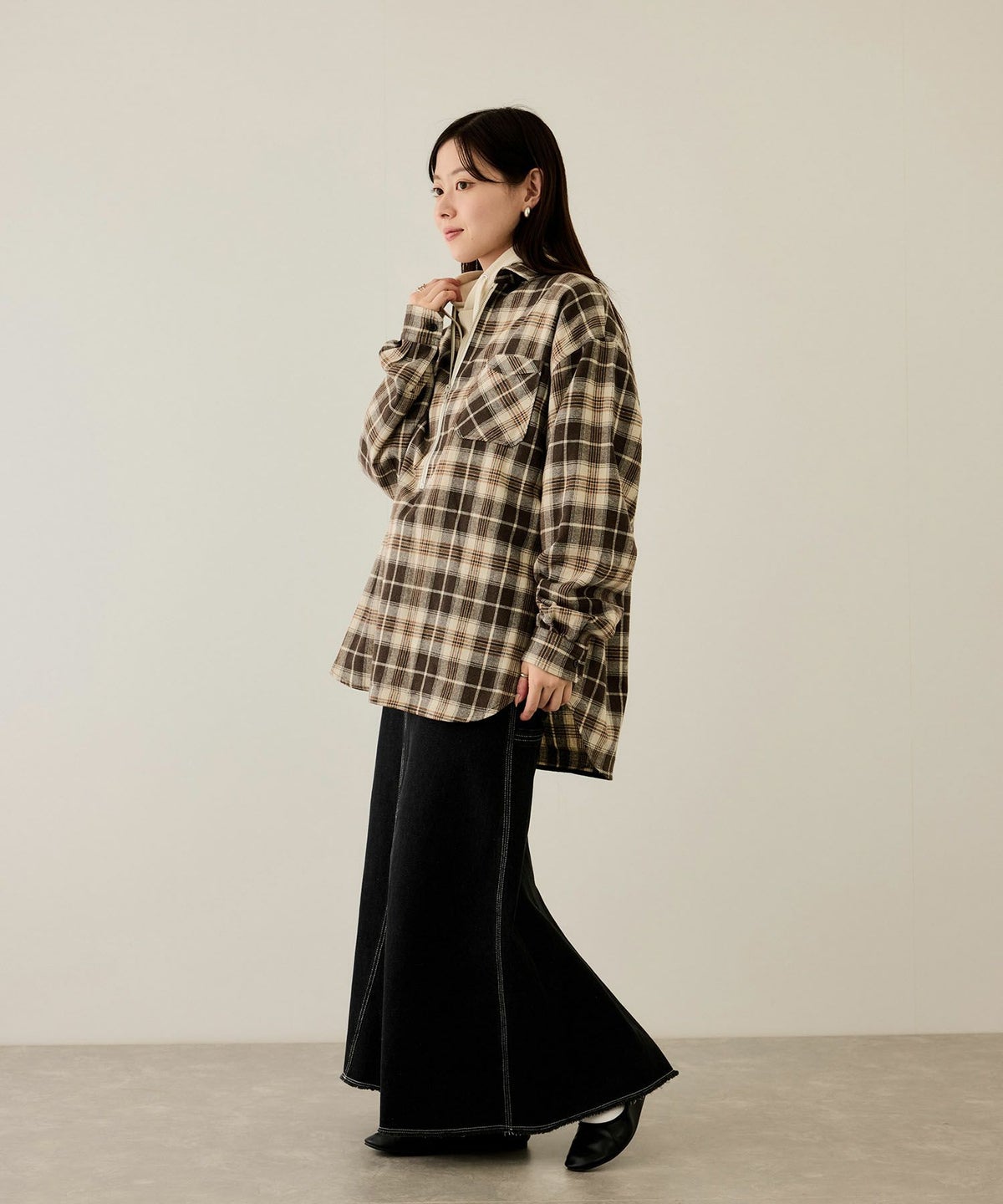 nAvy ハーフジップオンブレネルシャツ レディース