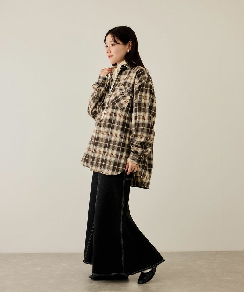 nAvy  ハーフジップオンブレネルシャツ レディース商品画像-11