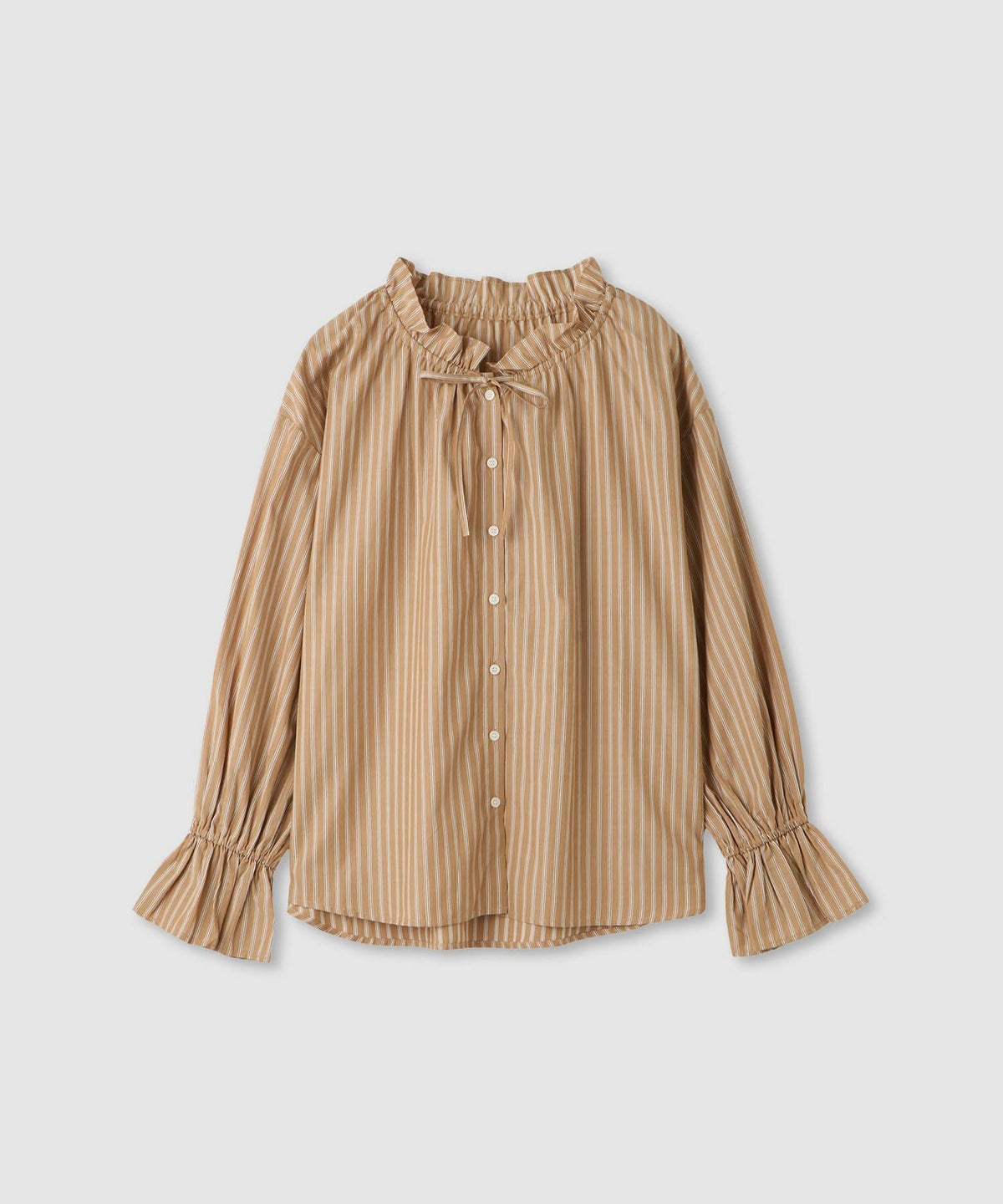 Idnes ストライプフリルブラウス レディース