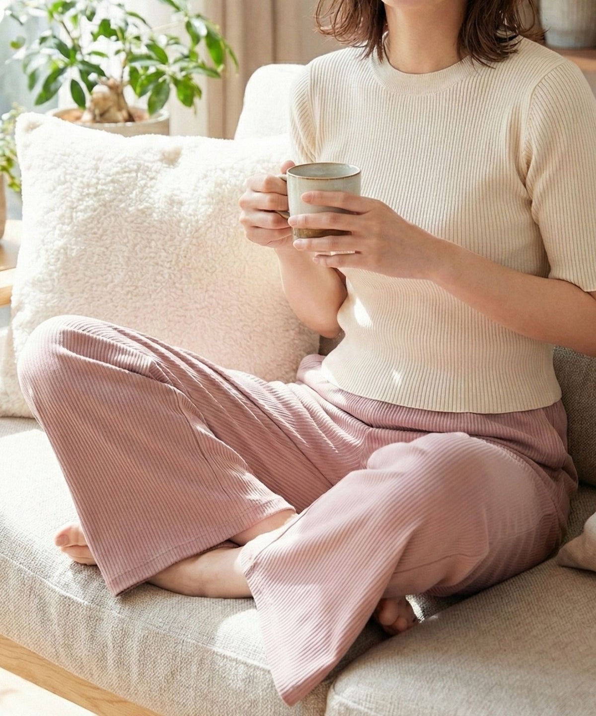 nAvy ハピ楽 畔編み起毛パンツ レディース
