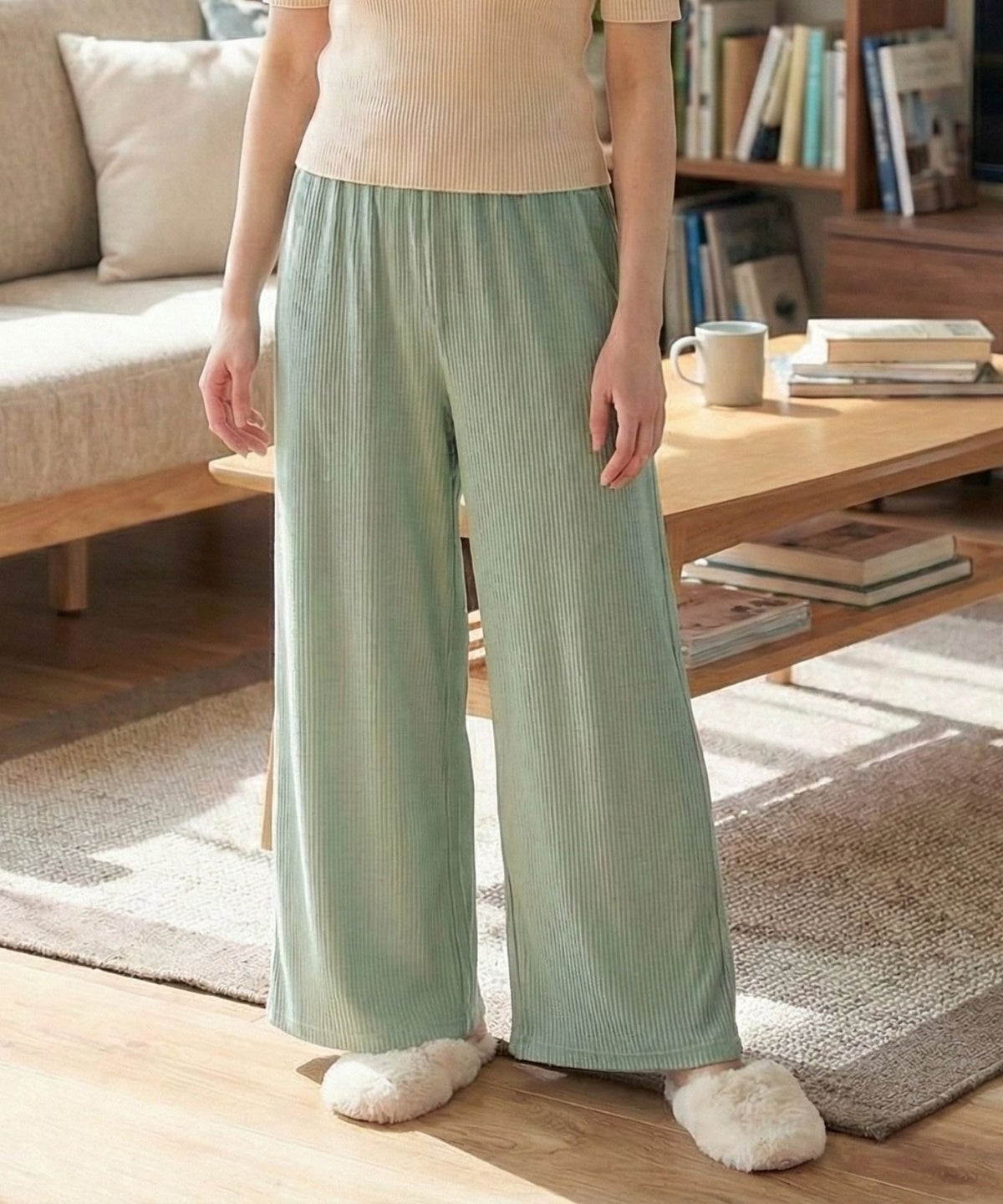 nAvy ハピ楽 畔編み起毛パンツ レディース