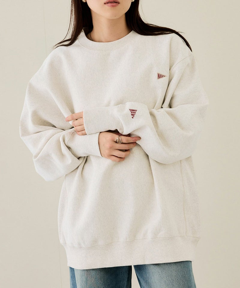NAVY ヘビーウェイト ワンポイント刺繍クルーネックスウェット メンズ商品画像-1