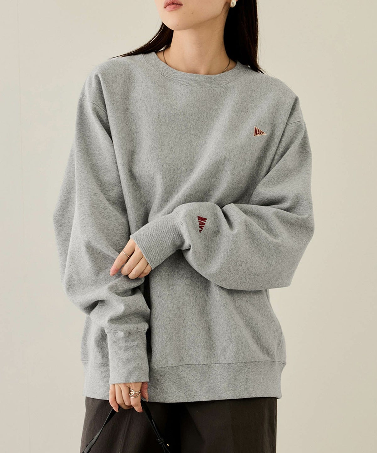 NAVY ヘビーウェイト ワンポイント刺繍クルーネックスウェット メンズ