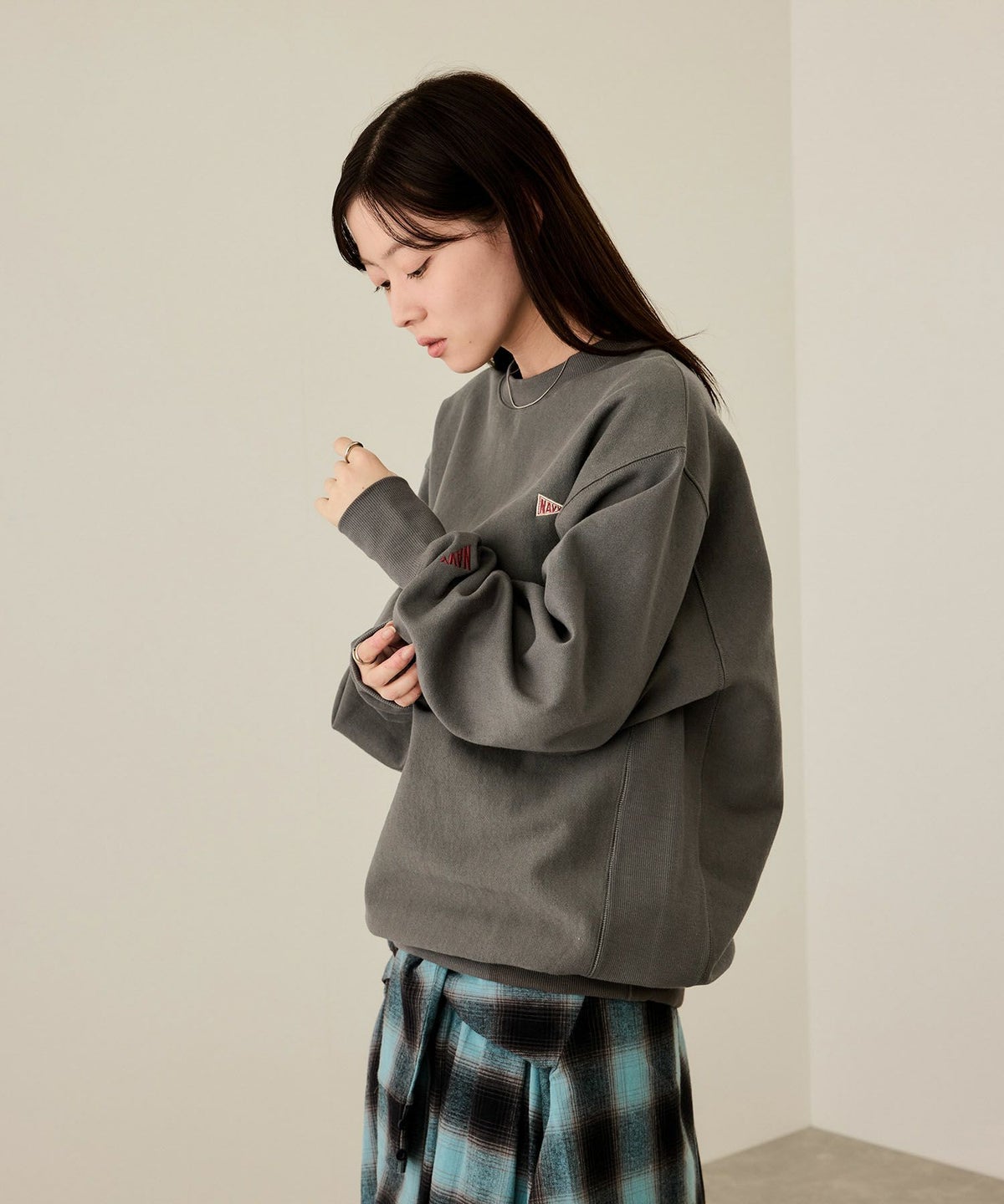 NAVY ヘビーウェイト ワンポイント刺繍クルーネックスウェット メンズ