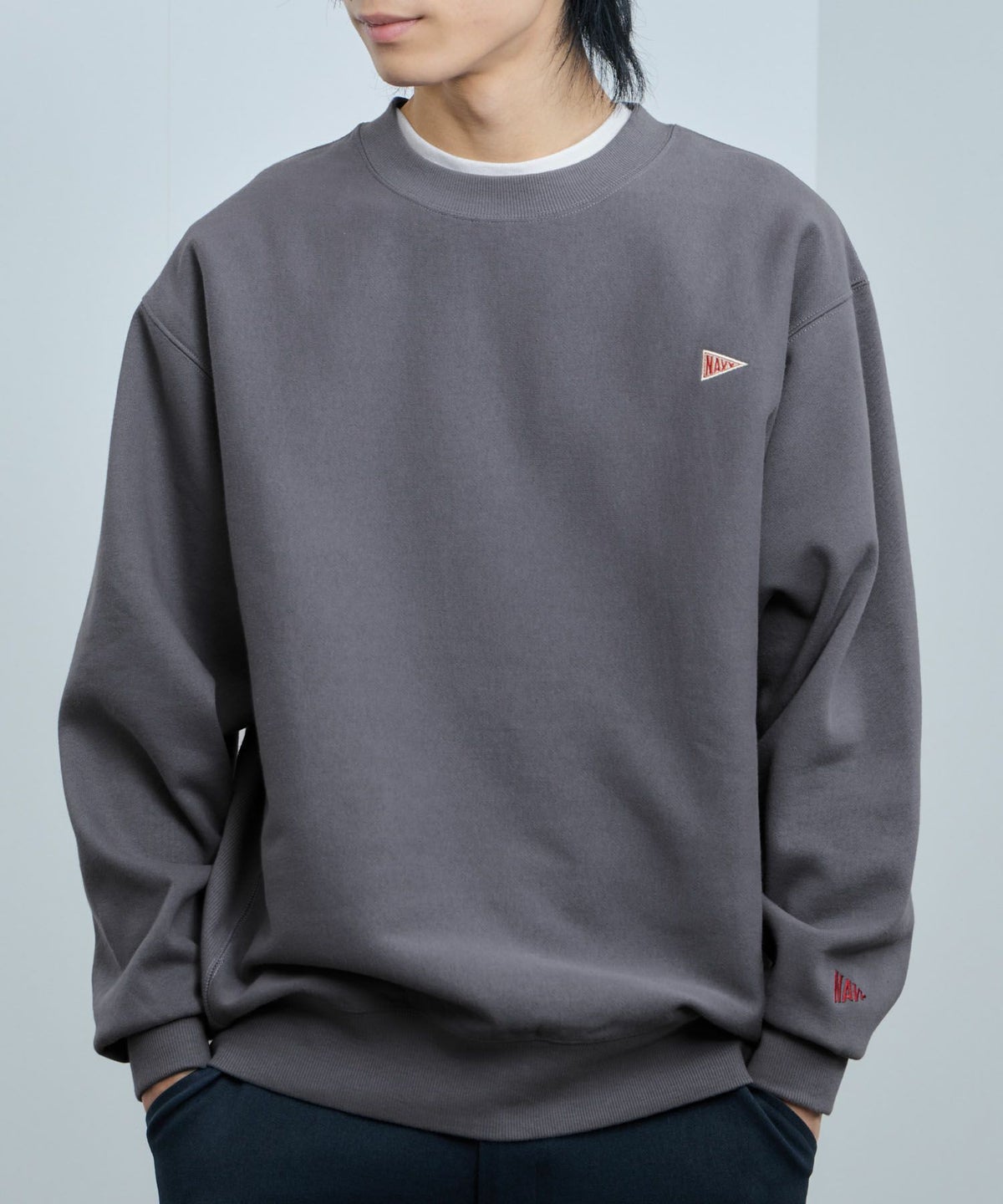 NAVY ヘビーウェイト ワンポイント刺繍クルーネックスウェット メンズ