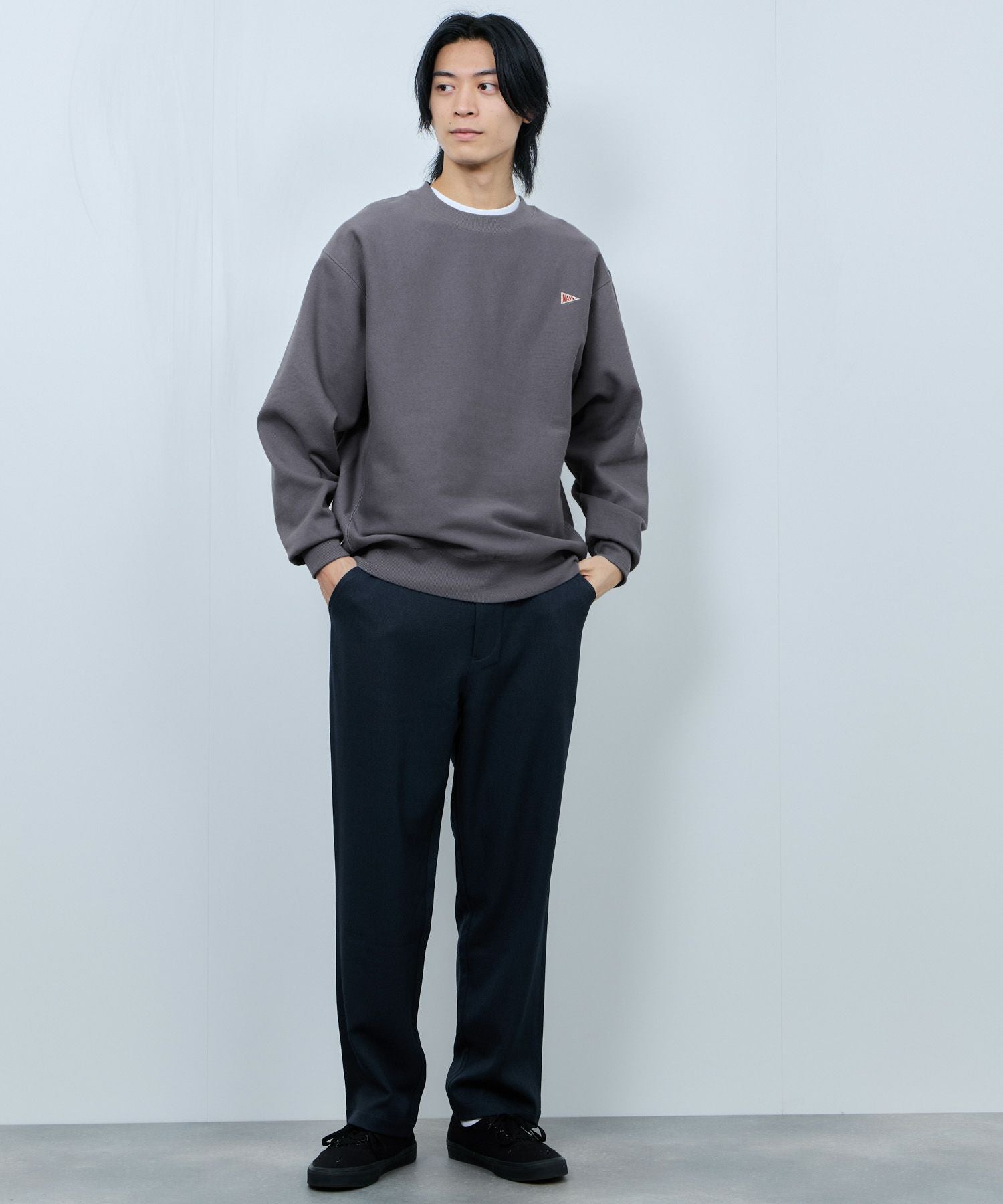 NAVY ヘビーウェイト ワンポイント刺繍クルーネックスウェット メンズ NAVY ヘビーウェイト ワンポイント刺繍クルーネックスウェット メンズ