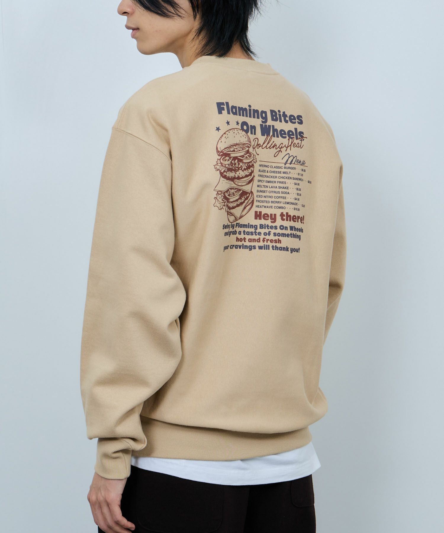 み*こ様 PRIDE プライド ベージュ スウェット NAVY ヘビーウェイト フードプリントクルーネックスウェット メンズ