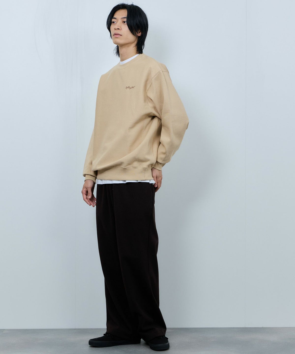 NAVY ヘビーウェイト フードプリントクルーネックスウェット メンズ