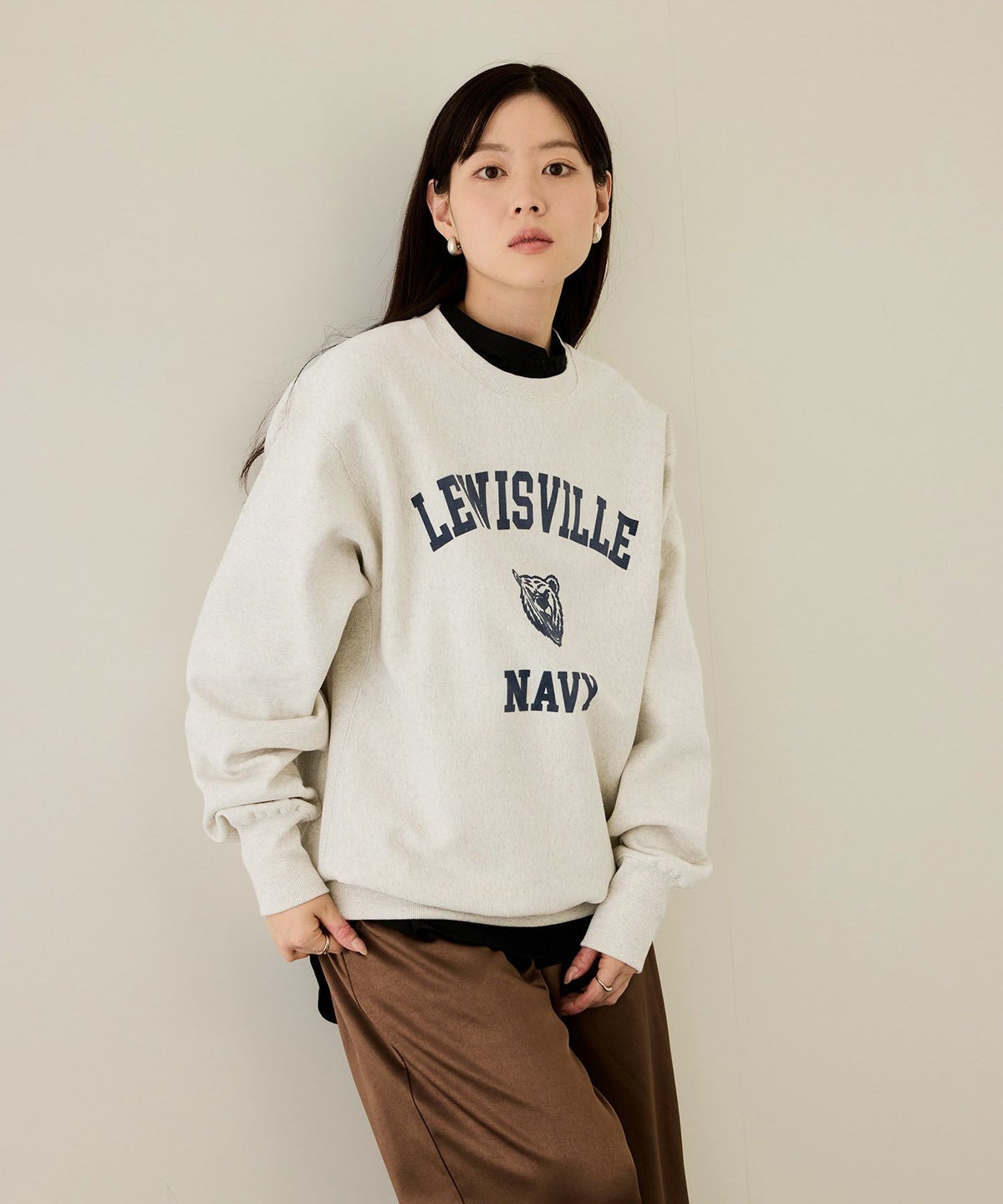 NAVY ヘビーウェイト カレッジプリントクルーネックスウェット メンズ