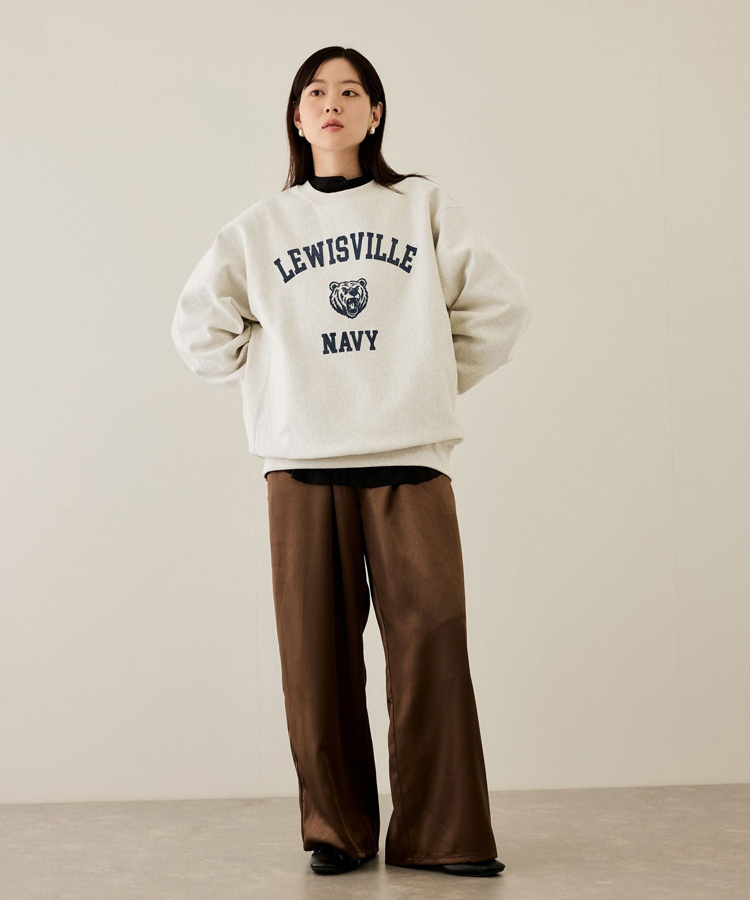 【美品】 AP STUDIO カレッジプリントクルーネックスウェット NAVY ヘビーウェイト カレッジプリントクルーネックスウェット メンズ