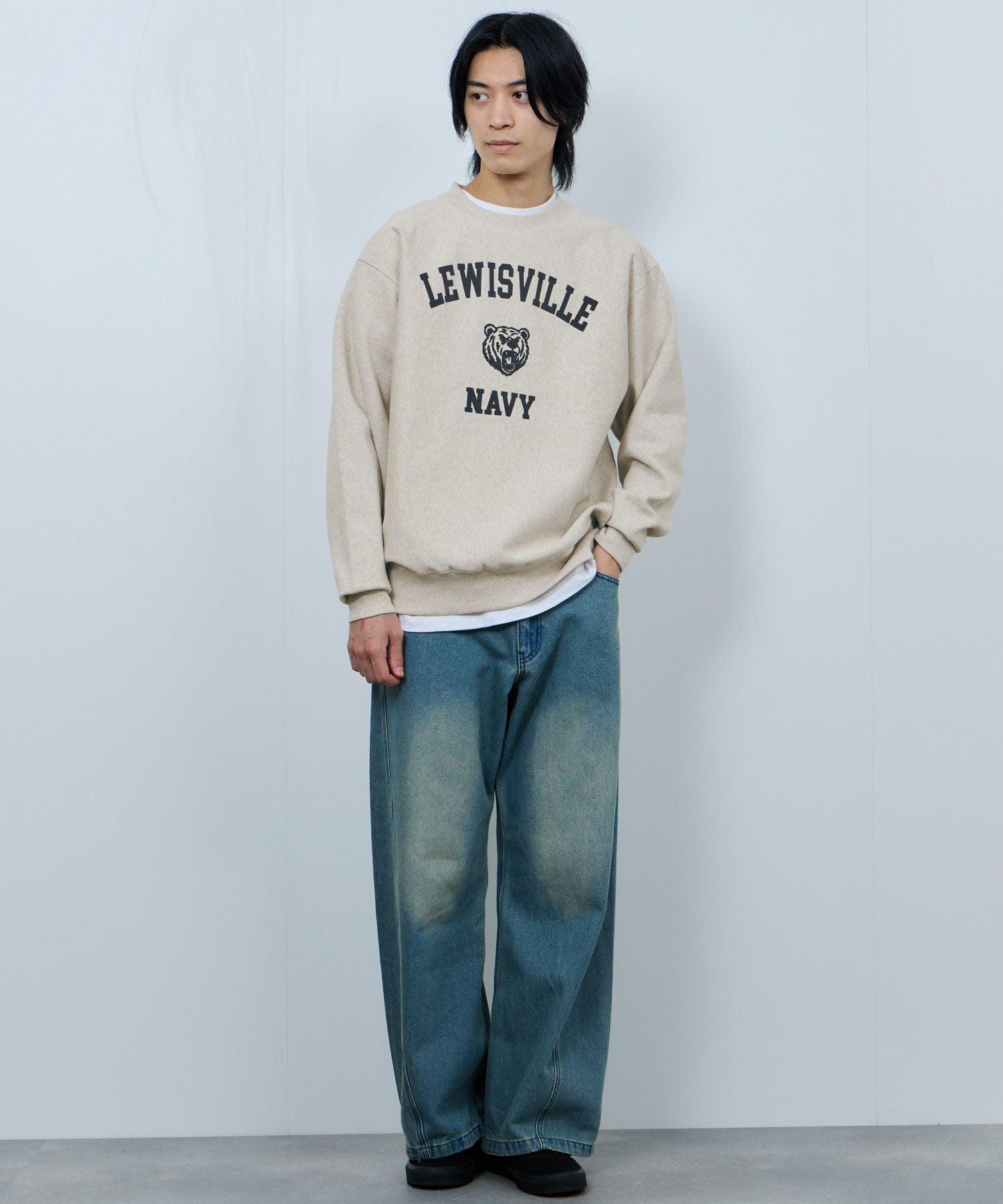 NAVY ヘビーウェイト カレッジプリントクルーネックスウェット メンズ