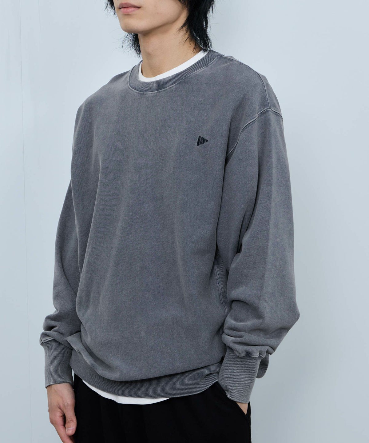 NAVY ヘビーウェイト 裏毛アシッド加工クルーネックスウェット メンズ