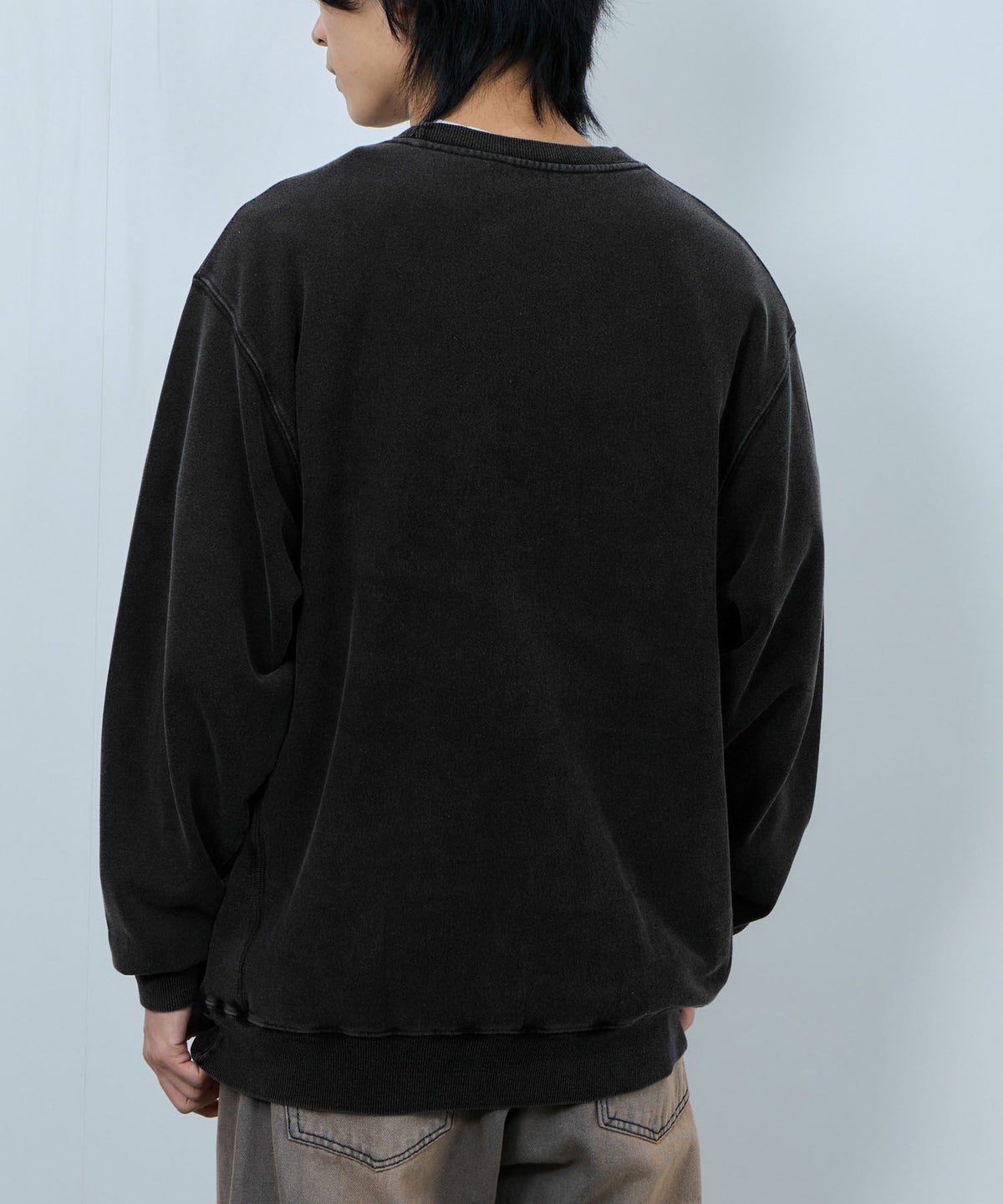 NAVY ヘビーウェイト 裏毛アシッド加工クルーネックスウェット メンズ