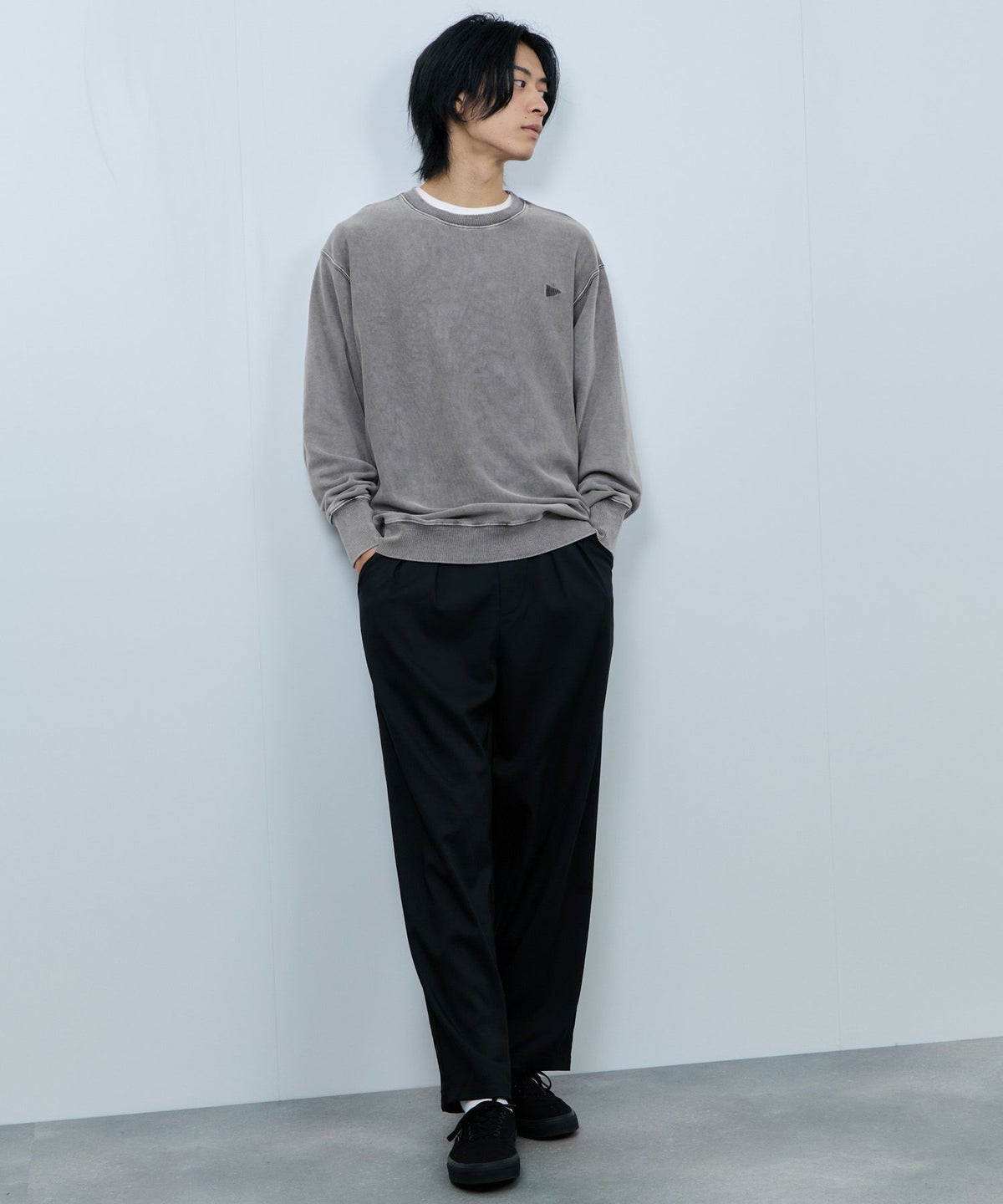 NAVY ヘビーウェイト 裏毛アシッド加工クルーネックスウェット メンズ