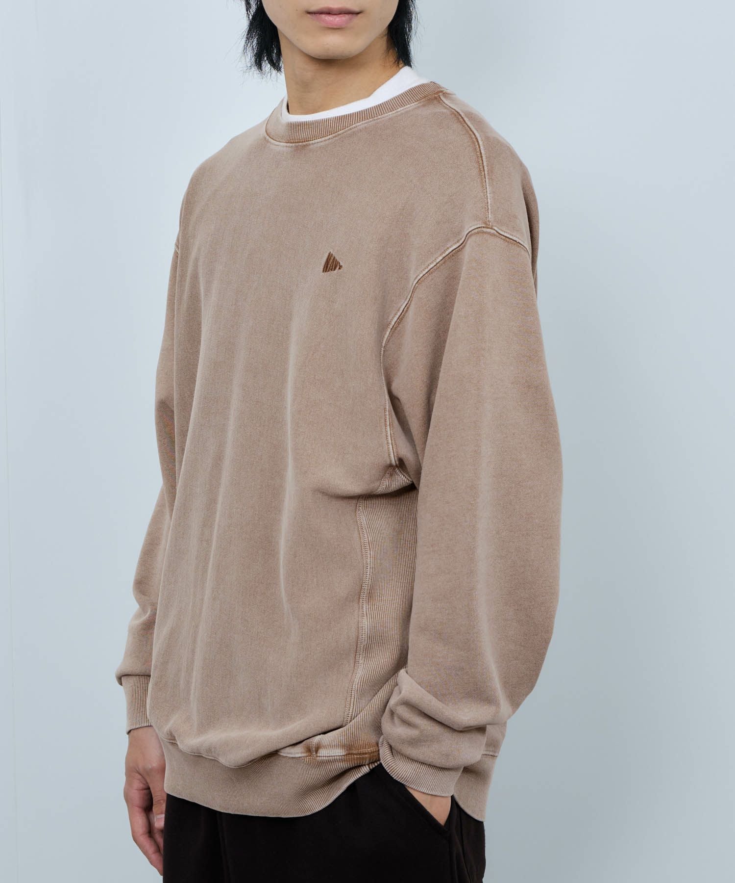 【新品】ガウディ GAUDI コットン クルーネック スウェット ブラウンベージュ【サイズL】【メンズ】 NAVY ヘビーウェイト 裏毛アシッド加工クルーネックスウェット メンズ