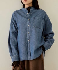 nAvy ルーズデニムスタンドカラーシャツ レディース