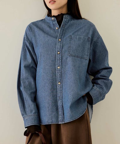 nAvy ルーズデニムスタンドカラーシャツ レディース