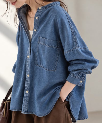 nAvy ルーズデニムスタンドカラーシャツ レディース
