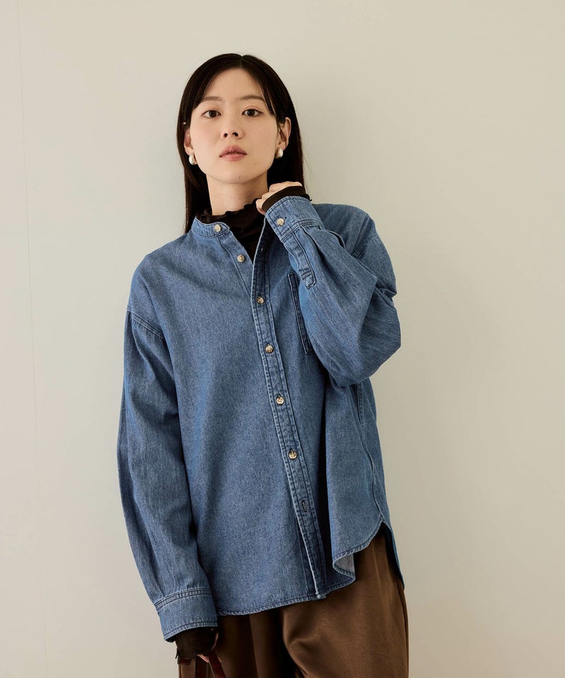 nAvy  ルーズデニムスタンドカラーシャツ レディース商品画像-4
