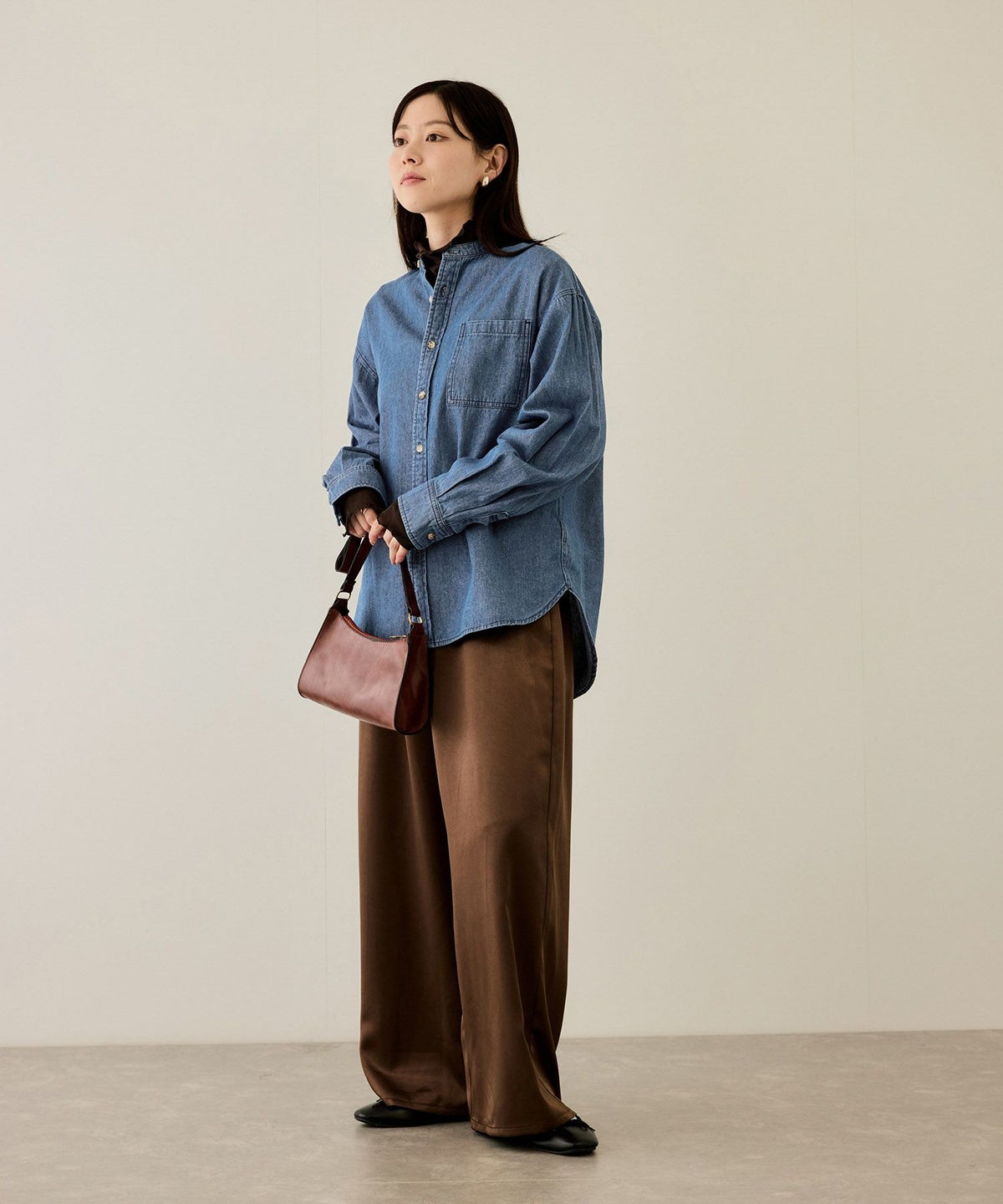 nAvy ルーズデニムスタンドカラーシャツ レディース