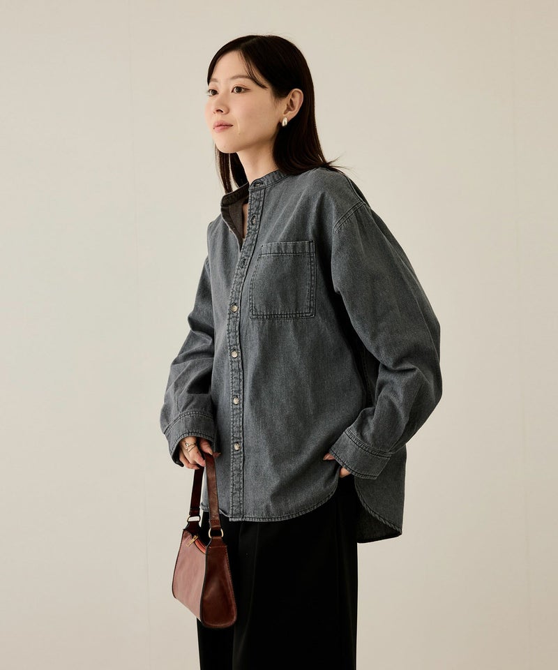 nAvy ルーズデニムスタンドカラーシャツ レディース商品画像-9