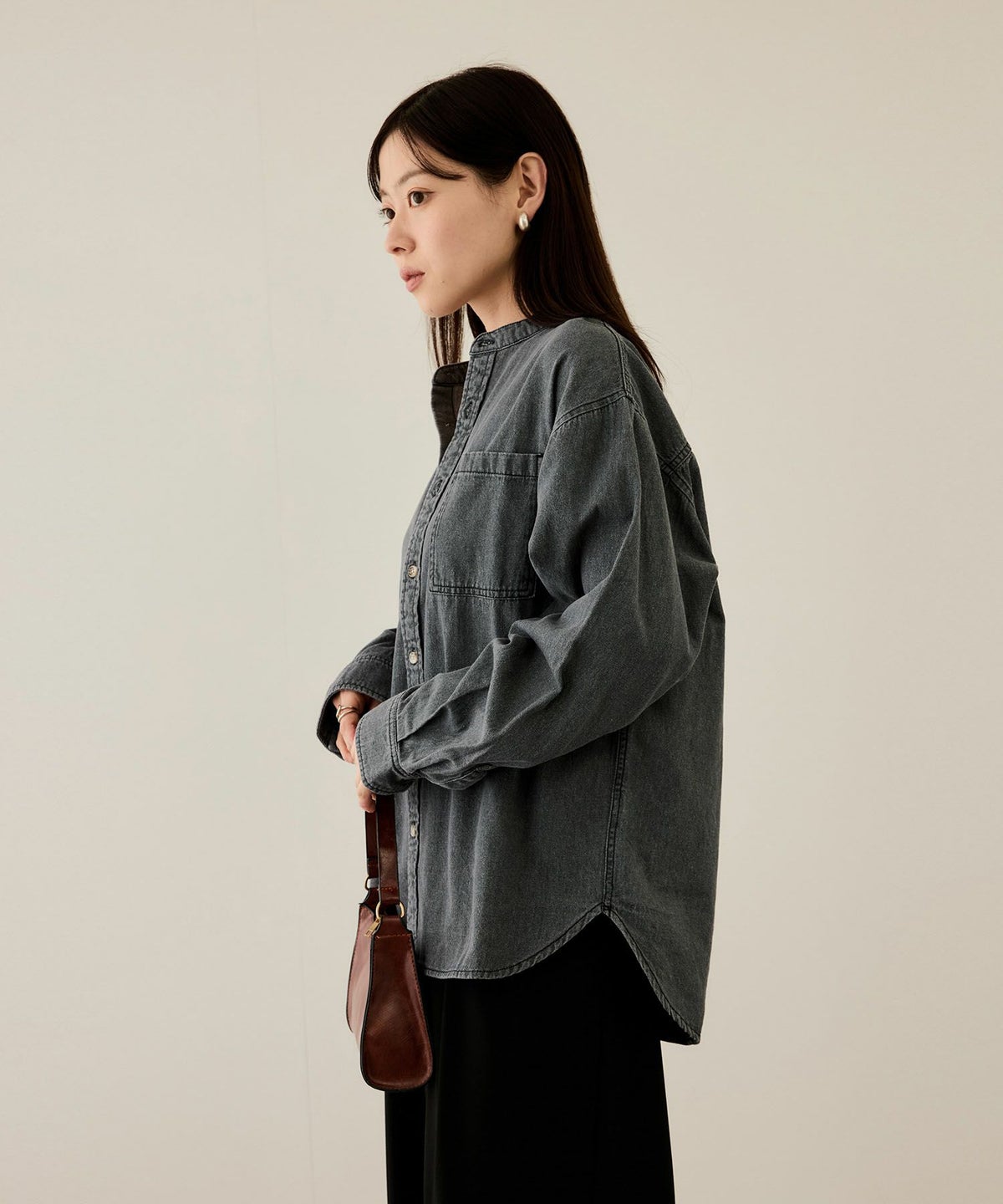 nAvy ルーズデニムスタンドカラーシャツ レディース