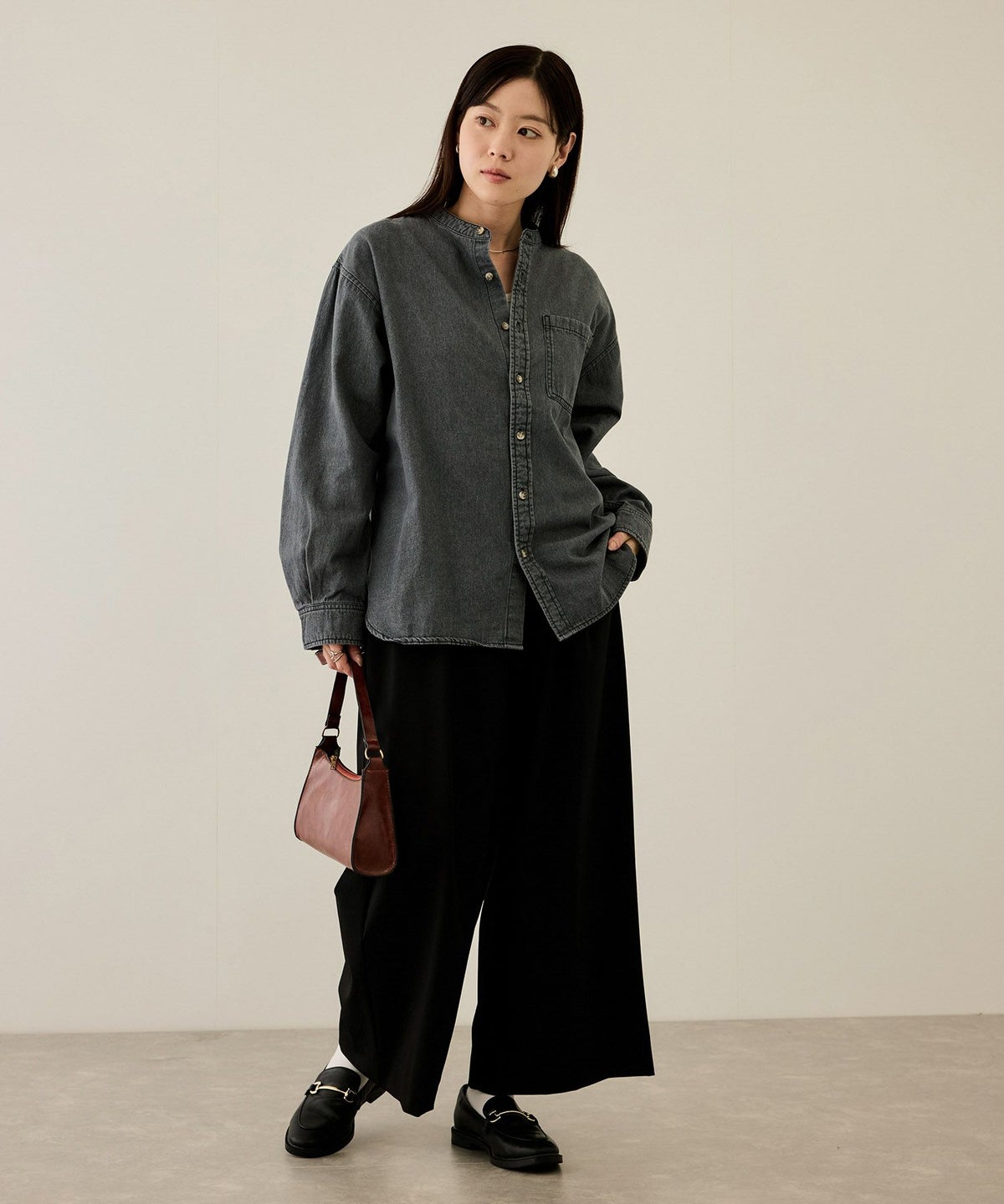 nAvy ルーズデニムスタンドカラーシャツ レディース