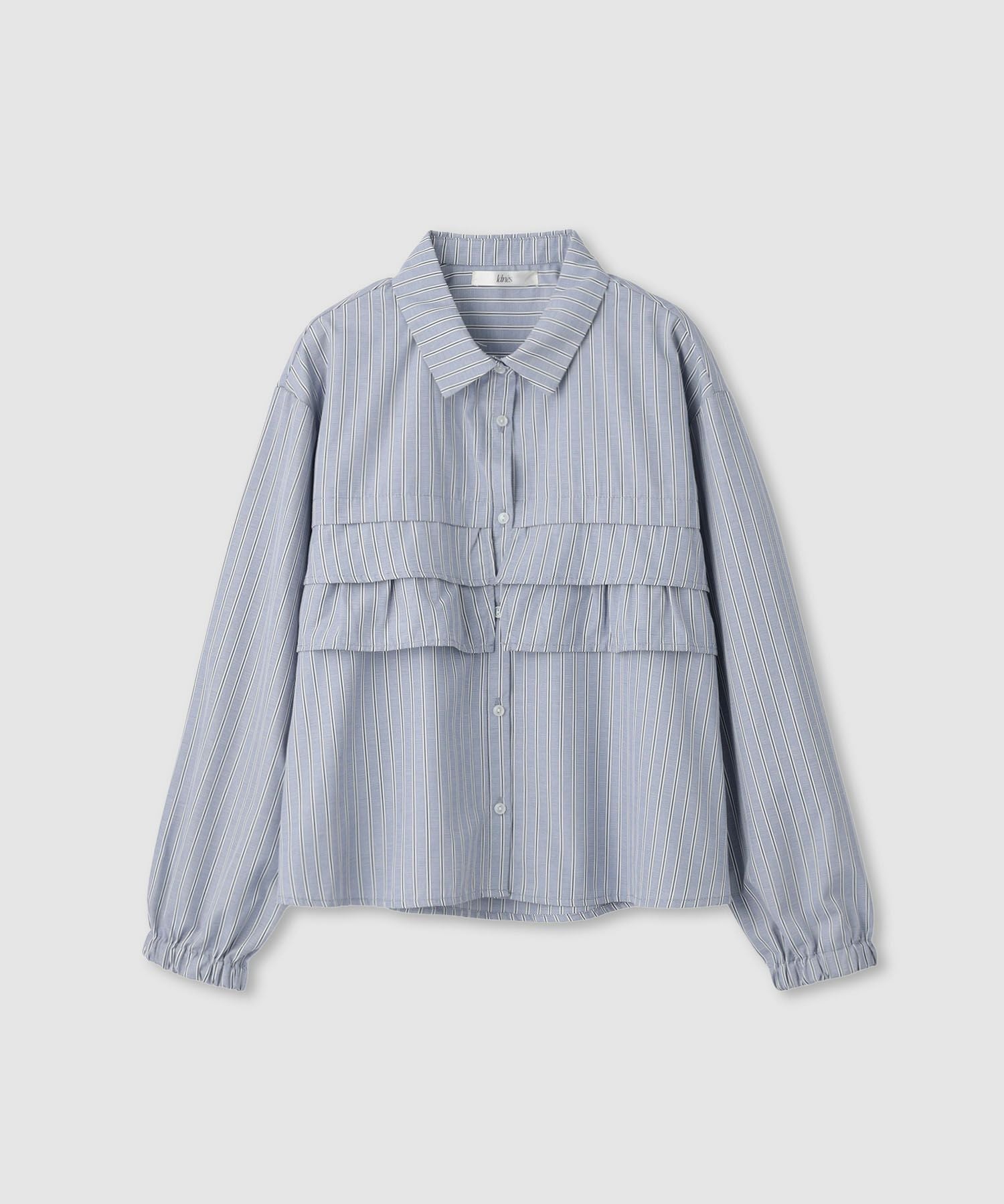 Idnes ストライプフリルシャツ レディース