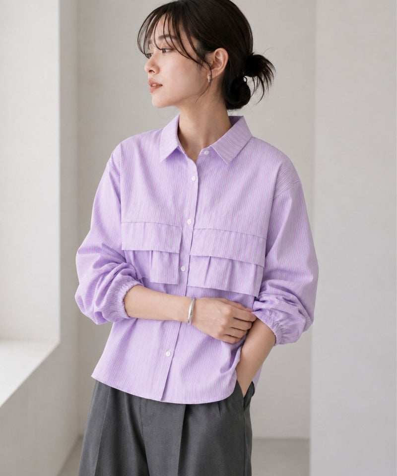 Idnes ストライプフリルシャツ レディース商品画像-9