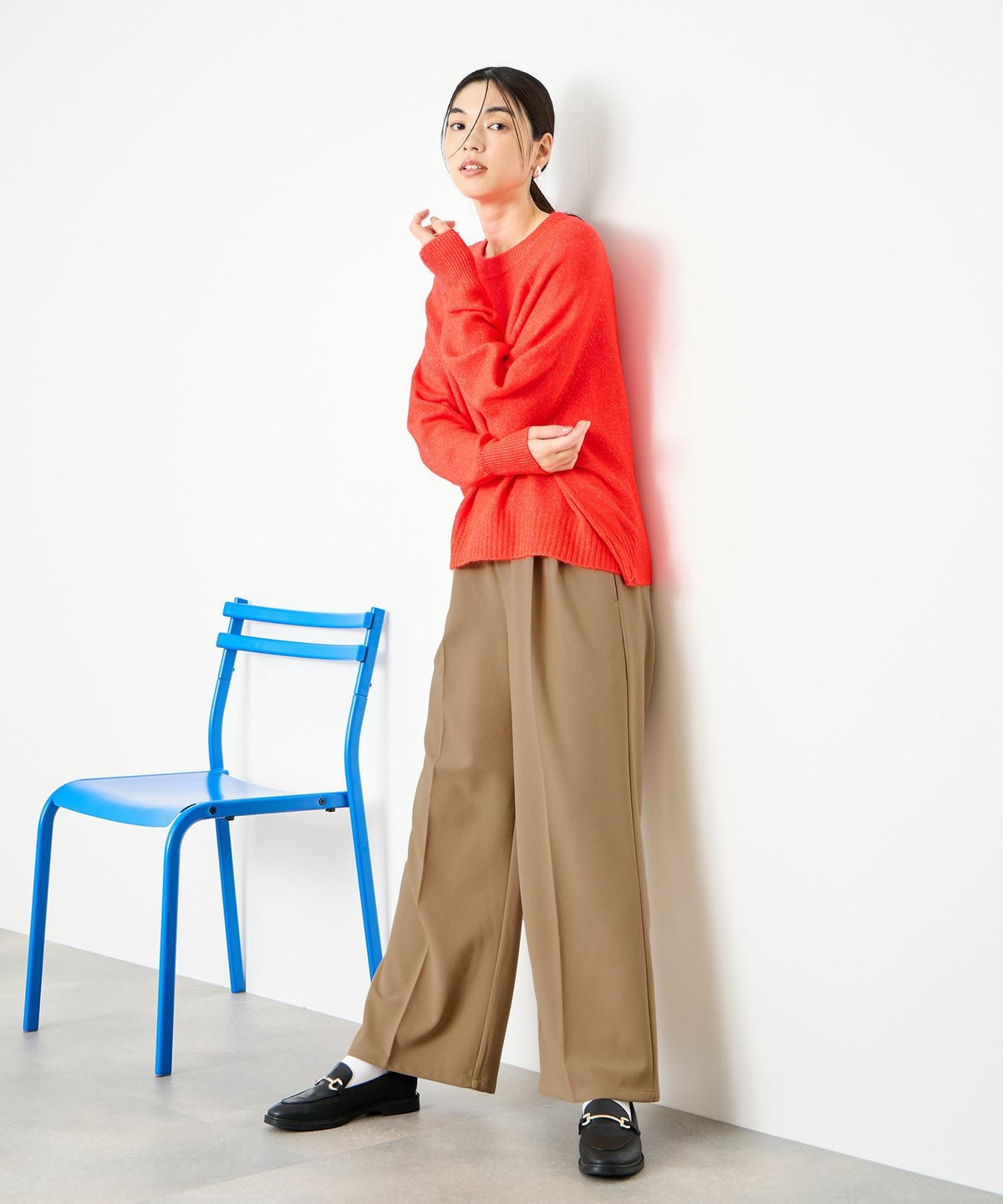 [期間限定価格]Idnes ストレッチストレートタックパンツ レディース