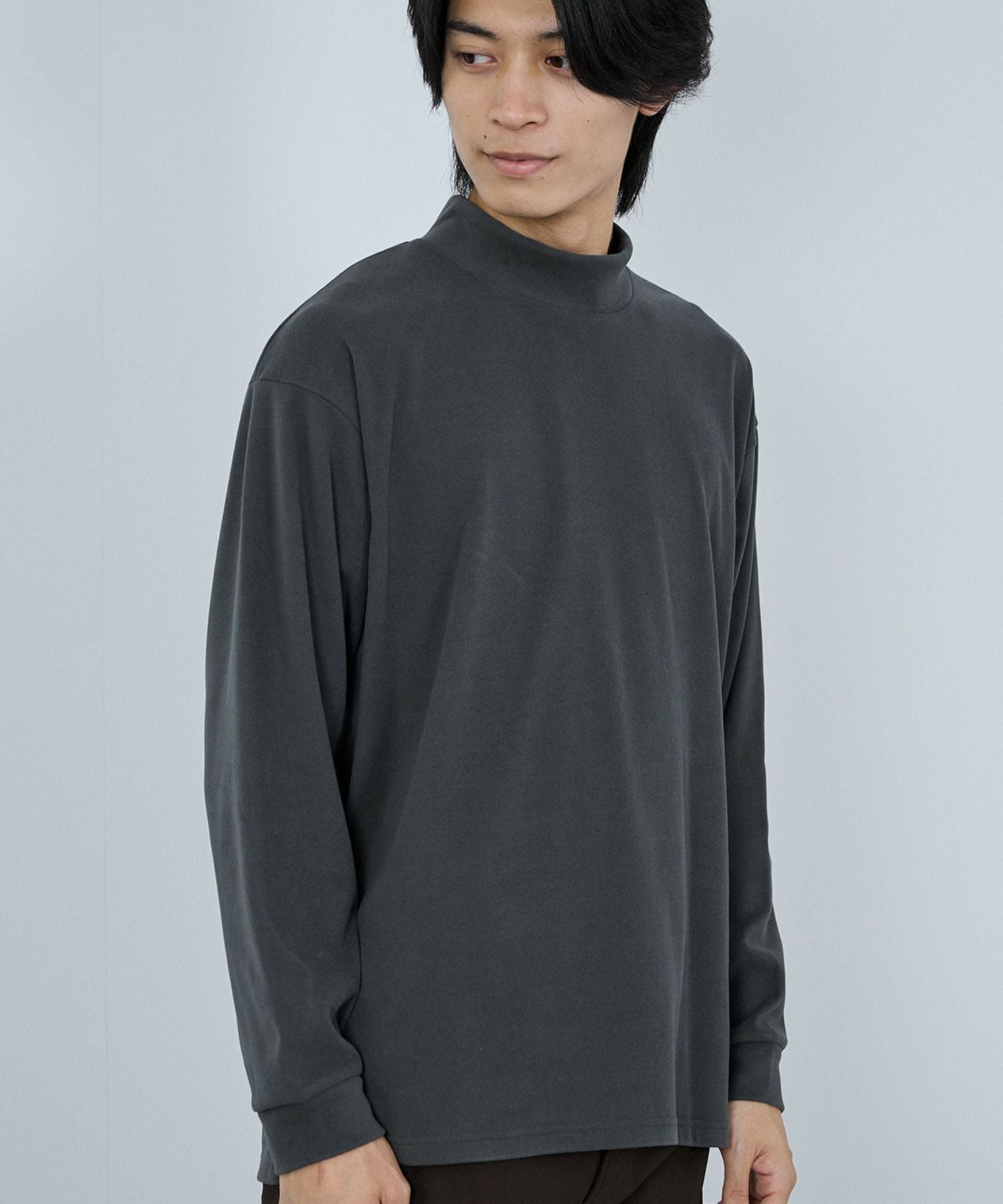 NAVY MAC HEAT シルキータッチモックネックTシャツ メンズ