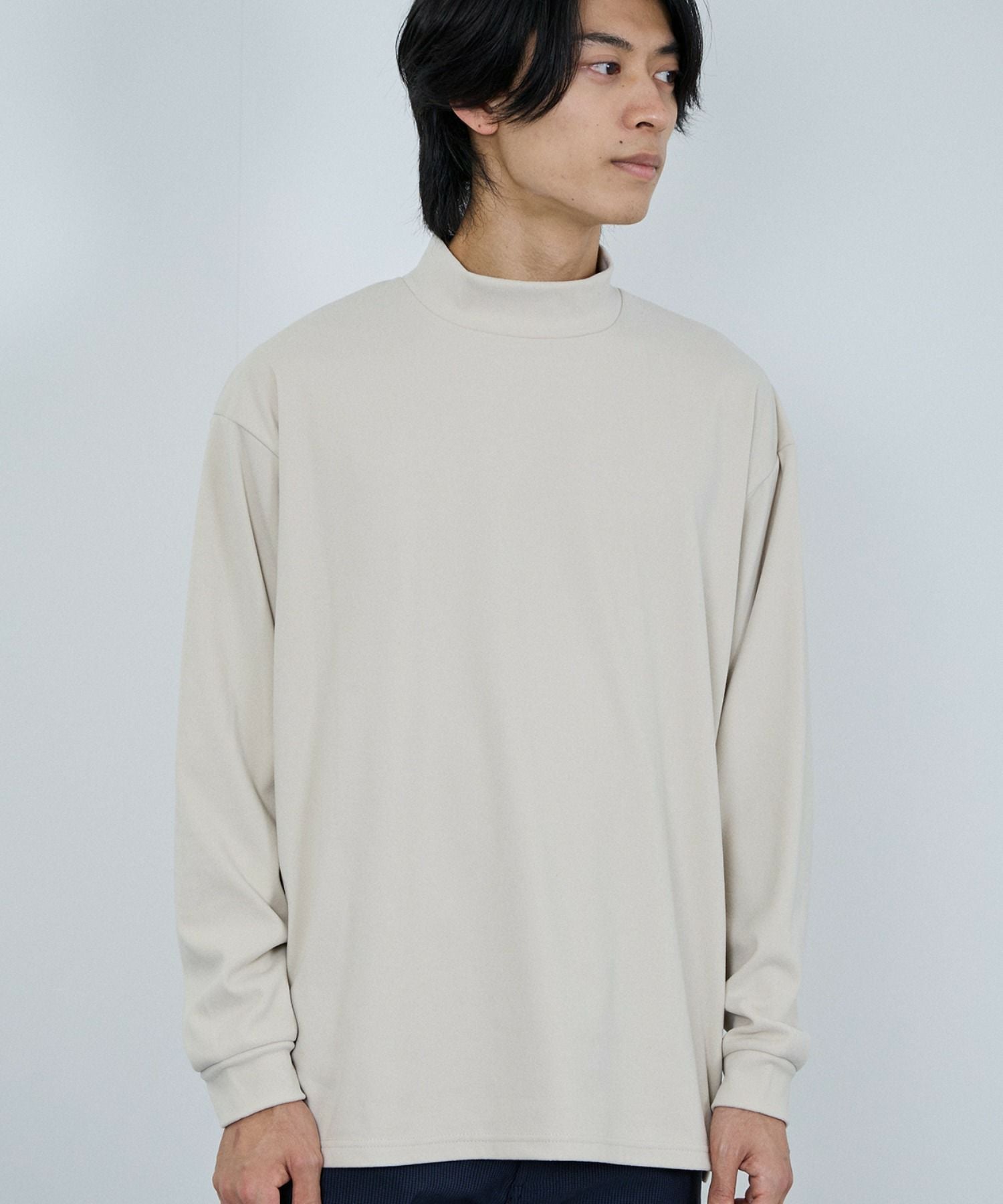 NAVY MAC HEAT シルキータッチモックネックTシャツ メンズ