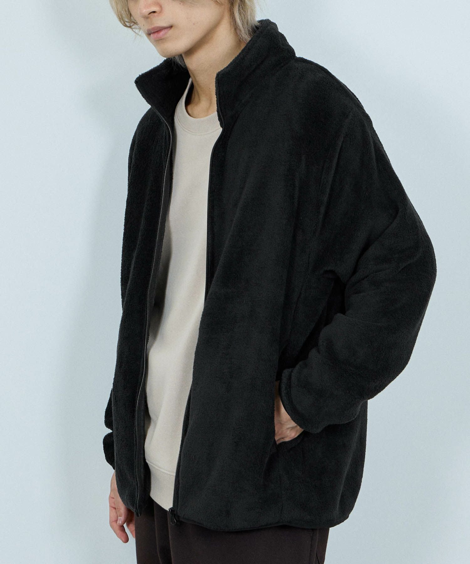 NAVY シャギーフリースジップジャケット メンズ NAVY シャギーフリースジップジャケット メンズ
