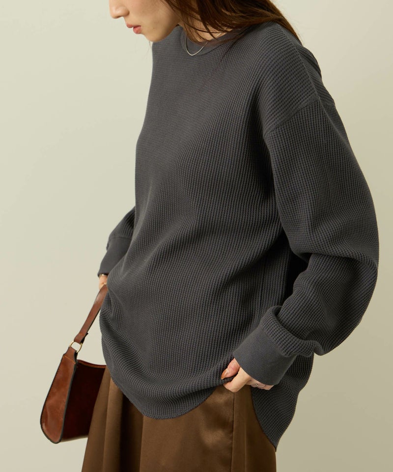 nAvy  リラックスフィット ワッフルクルーネック長袖Tシャツ レディース メール便 対応商品商品画像-5