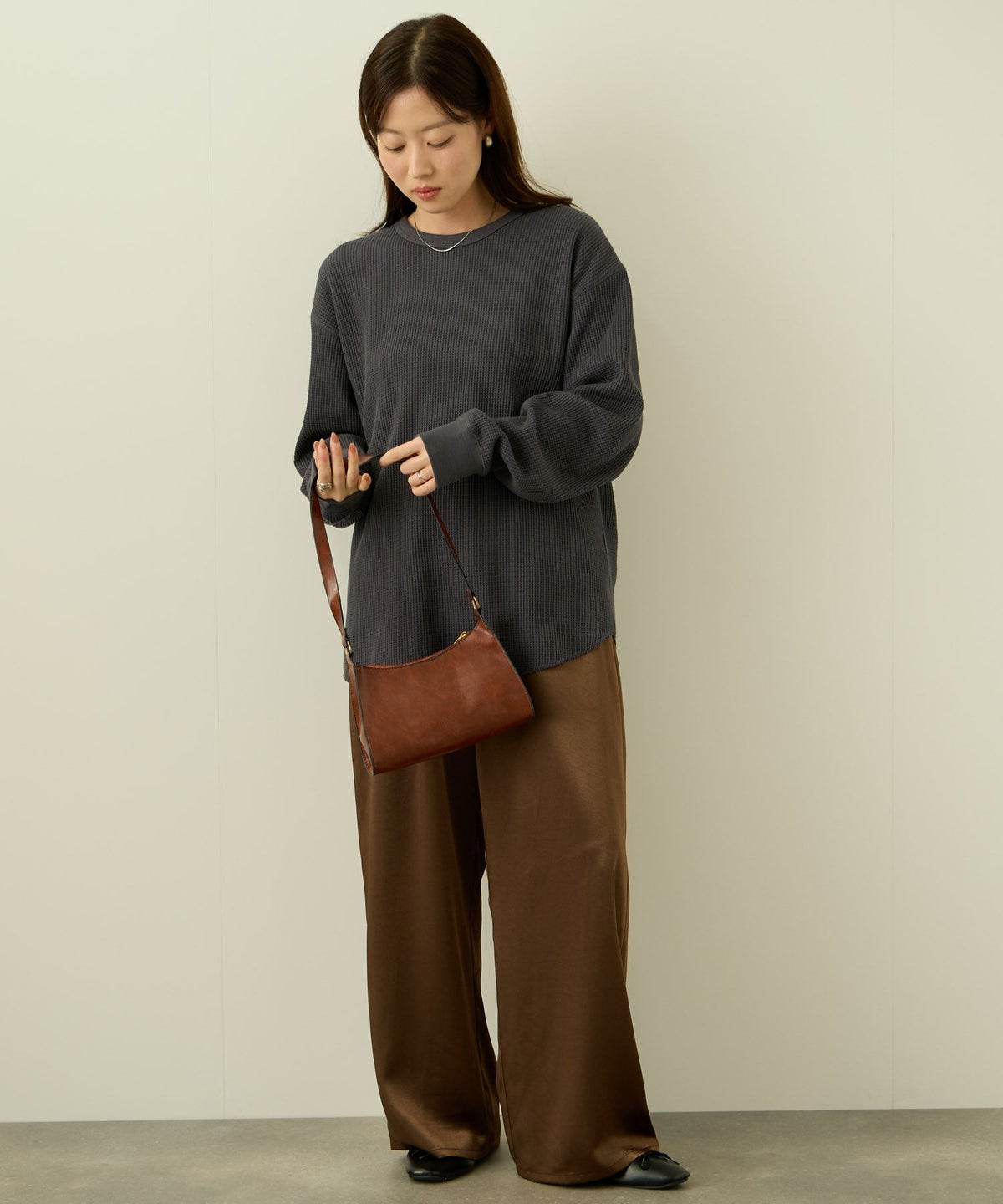 nAvy リラックスフィット ワッフルクルーネック長袖Tシャツ レディース メール便 対応商品