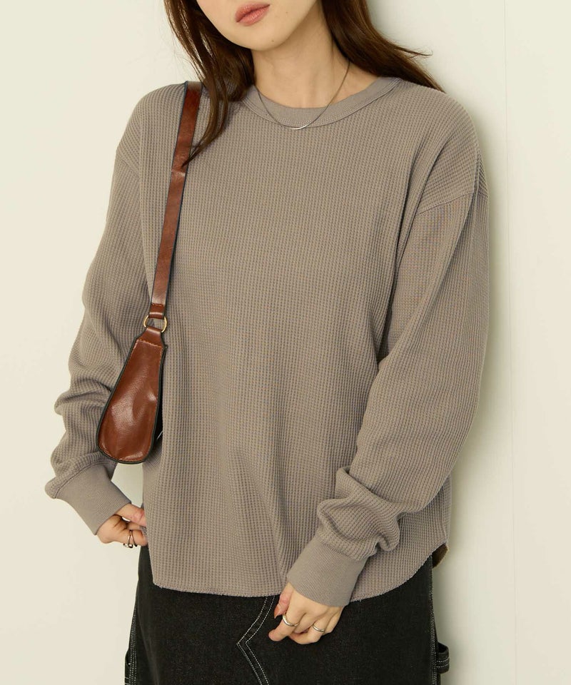 nAvy リラックスフィット ワッフルクルーネック長袖Tシャツ レディース メール便 対応商品商品画像-18