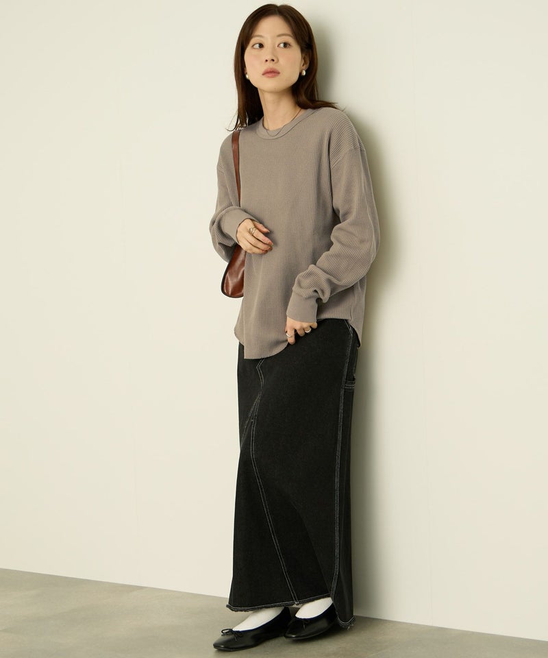 nAvy リラックスフィット ワッフルクルーネック長袖Tシャツ レディース メール便 対応商品商品画像-20