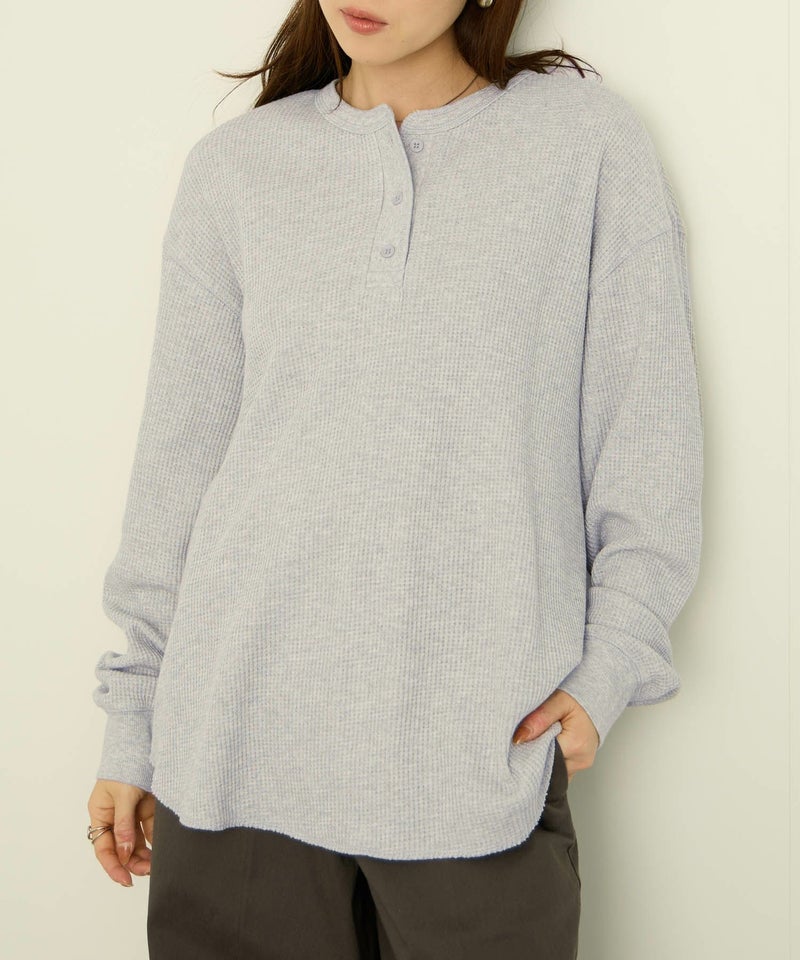 nAvy リラックスフィット ワッフルヘンリーネック長袖Tシャツ レディース メール便 対応商品商品画像-10