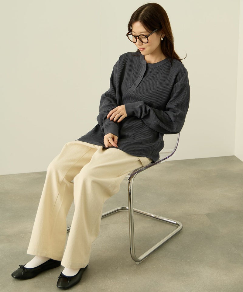 nAvy  リラックスフィット ワッフルヘンリーネック長袖Tシャツ レディース メール便 対応商品商品画像-14