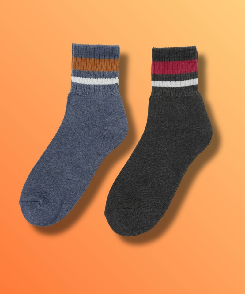 NAVY MAC HEAT クォーターソックス ライン柄 2足組 メンズ商品画像-1