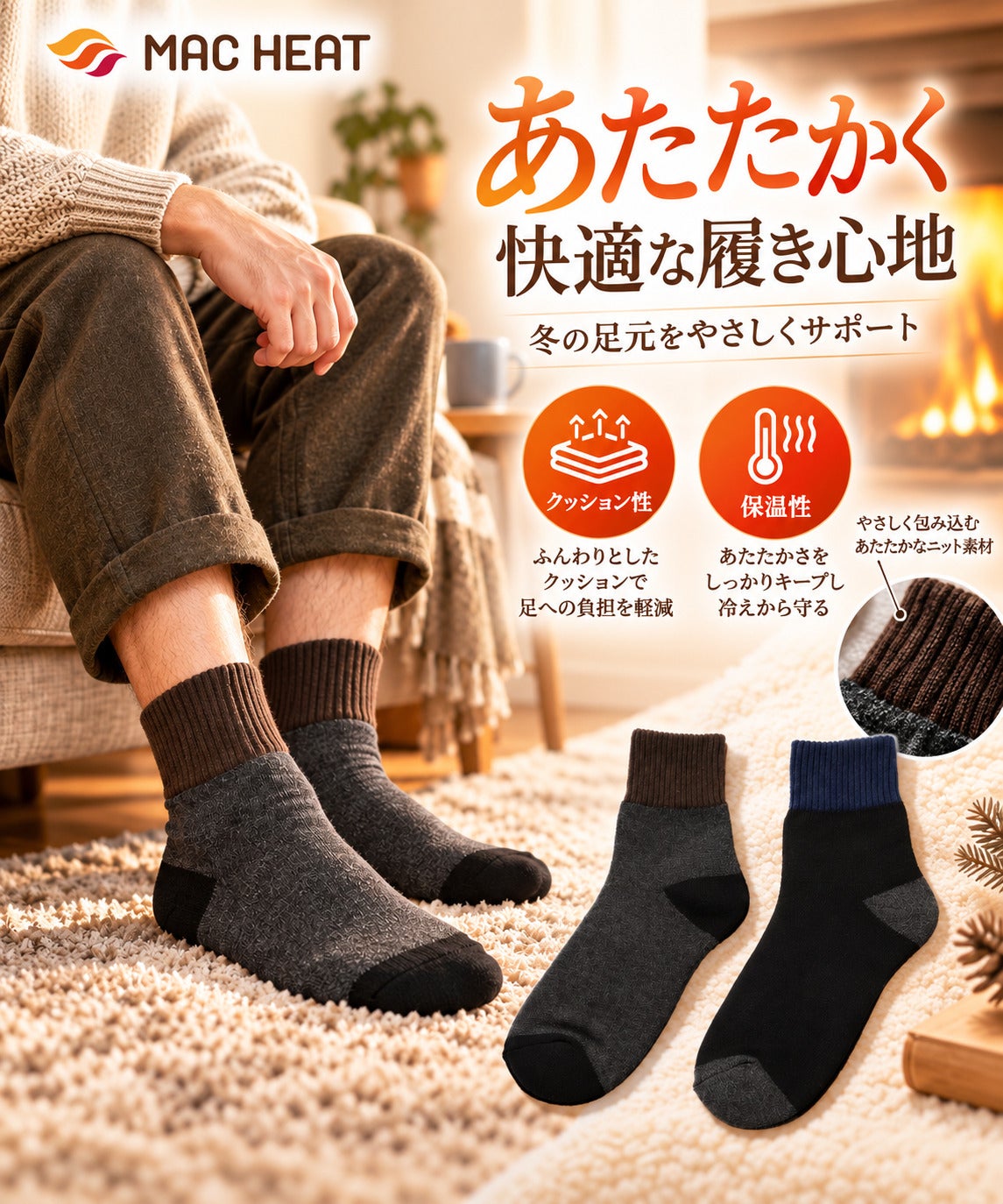 NAVY MAC HEAT クォーターソックス 切替デザイン 2足組 メンズ