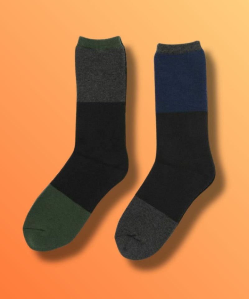 NAVY MAC HEAT クルーソックス 切替デザイン 2足組 メンズ商品画像-1