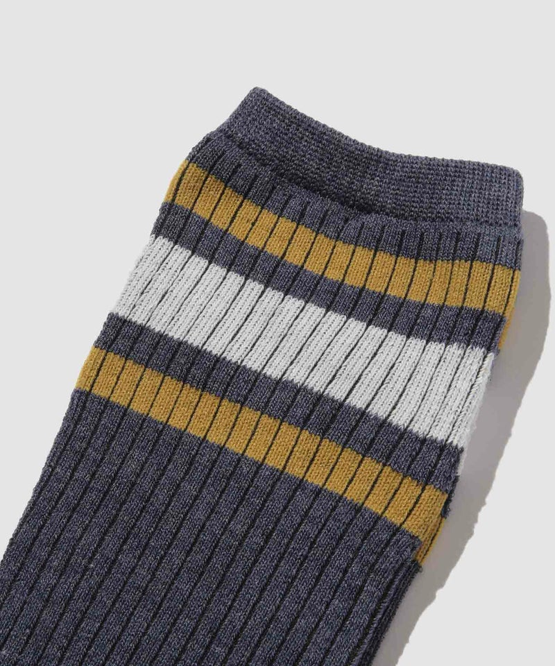 NAVY MAC HEAT クルーソックス ライン柄 メンズ商品画像-3