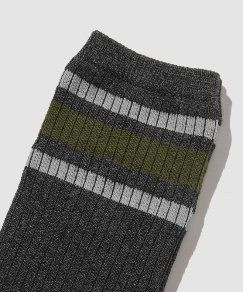 NAVY MAC HEAT クルーソックス ライン柄 メンズ商品画像-4