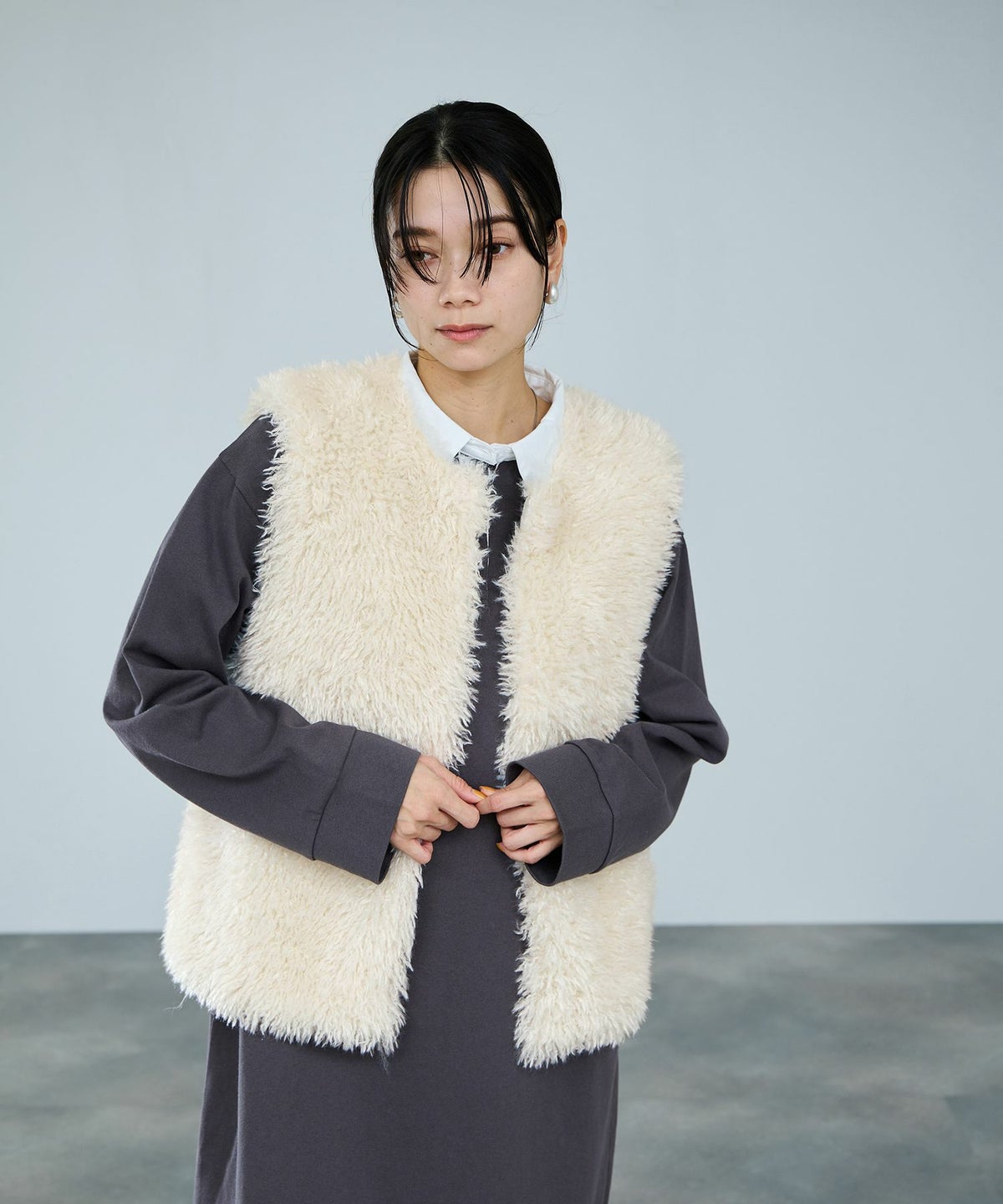 milli de l'air リンクルフェイクファーベスト レディース