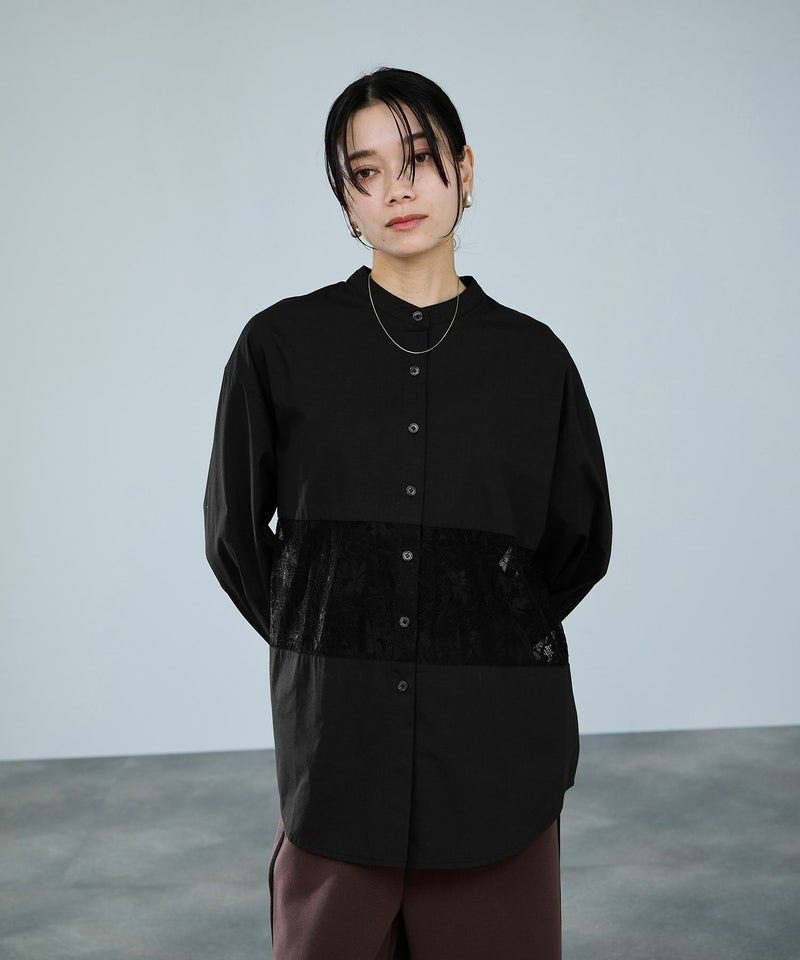 milli de l'air レースブロッキングバンドカラーシャツ レディース商品画像-3