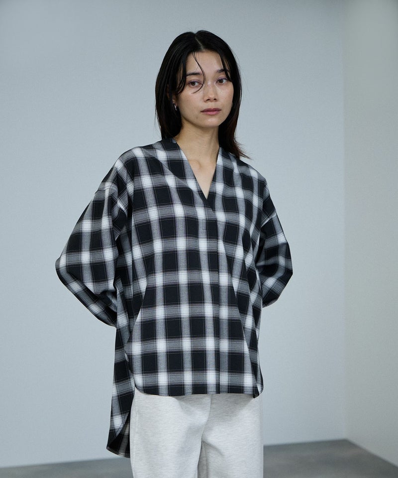 milli de l'air キーネックチェックブラウス レディース商品画像-4