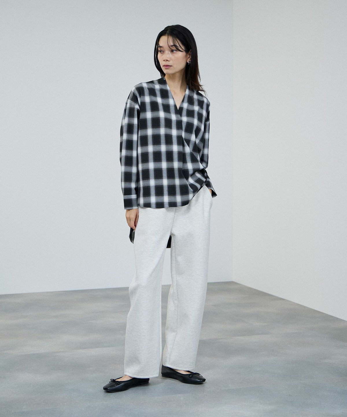 milli de l'air キーネックチェックブラウス レディース